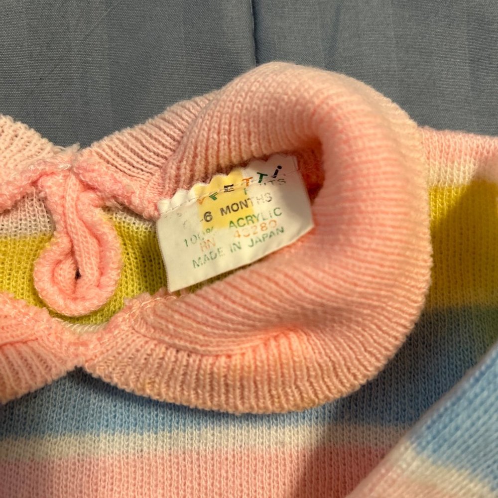 Confetti Knits 0 - 6 months Sweater Made in Japan Pink,Yellow,Blue,White Striped